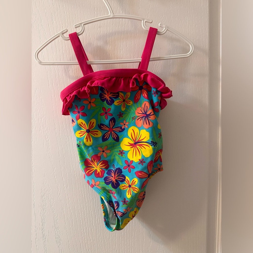 George Kids Floral One-Piece Swimsuit in Aqua and Hot Pink